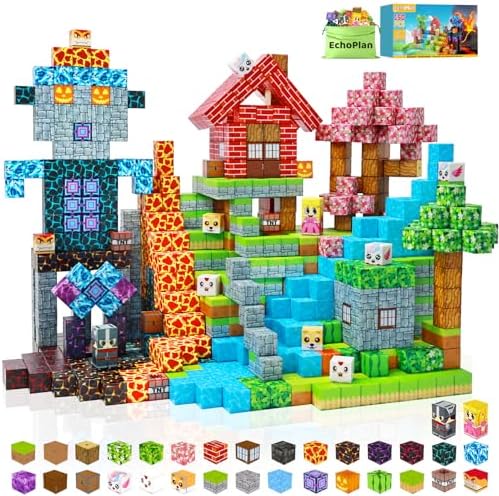 EchoPlan 150PCS Magnetic Blocks, Magnetic Building Blocks, STEM Constructions Magnet Blocks for Boys Girls Age 3 4 5 6 7 8 9 10, Sensory Stacking Toy Christmas Birthday Gifts for Kids, 1" Large Size