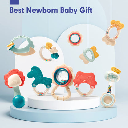 hahaland Baby Toys 0-6 Months - Baby Rattles Teething Toys 3-6 Month, Infant Toys 6-12 Months, Rattle Teether Grasping Shaker Toy Babies 3 4 5 6 Month Old Must Haves, Montessori Newborn Neutral Gifts