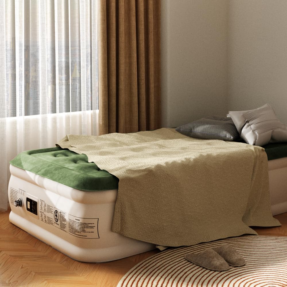 Zearna Air Mattress with Built in Pump - Upgraded Twin Blow Up Mattress, 2 Mins Quick Self Inflatable with Double Air Chamber,18"/550lbs Max, Strong Support, for Camping,Home,Guests,Portable Travel