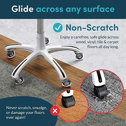 Lifelong Office Chair Wheels Replacement Rubber Chair Casters for Hardwood Floors and Carpet, Set of 5, Heavy Duty Desk Wheels to Replace Office Chair Mats - Fits 98%
