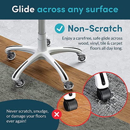Lifelong Office Chair Wheels Replacement Rubber Chair Casters for Hardwood Floors and Carpet, Set of 5, Heavy Duty Desk Wheels to Replace Office Chair Mats - Fits 98%