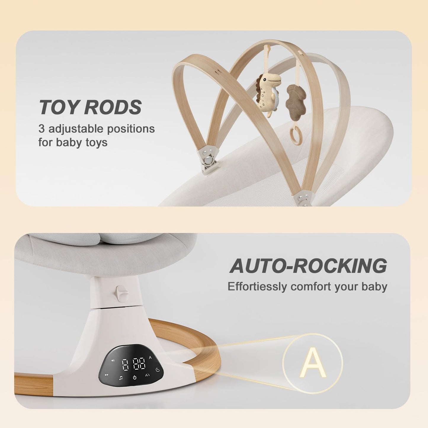 Baby Swings for Infants, Monamii Baby Swing, Bluetooth Infant Swing with Music Speaker, 5 Speeds and Remote Control, Indoor & Outdoor Use (Beige)