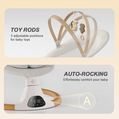 Baby Swings for Infants, Monamii Baby Swing, Bluetooth Infant Swing with Music Speaker, 5 Speeds and Remote Control, Indoor & Outdoor Use (Beige)