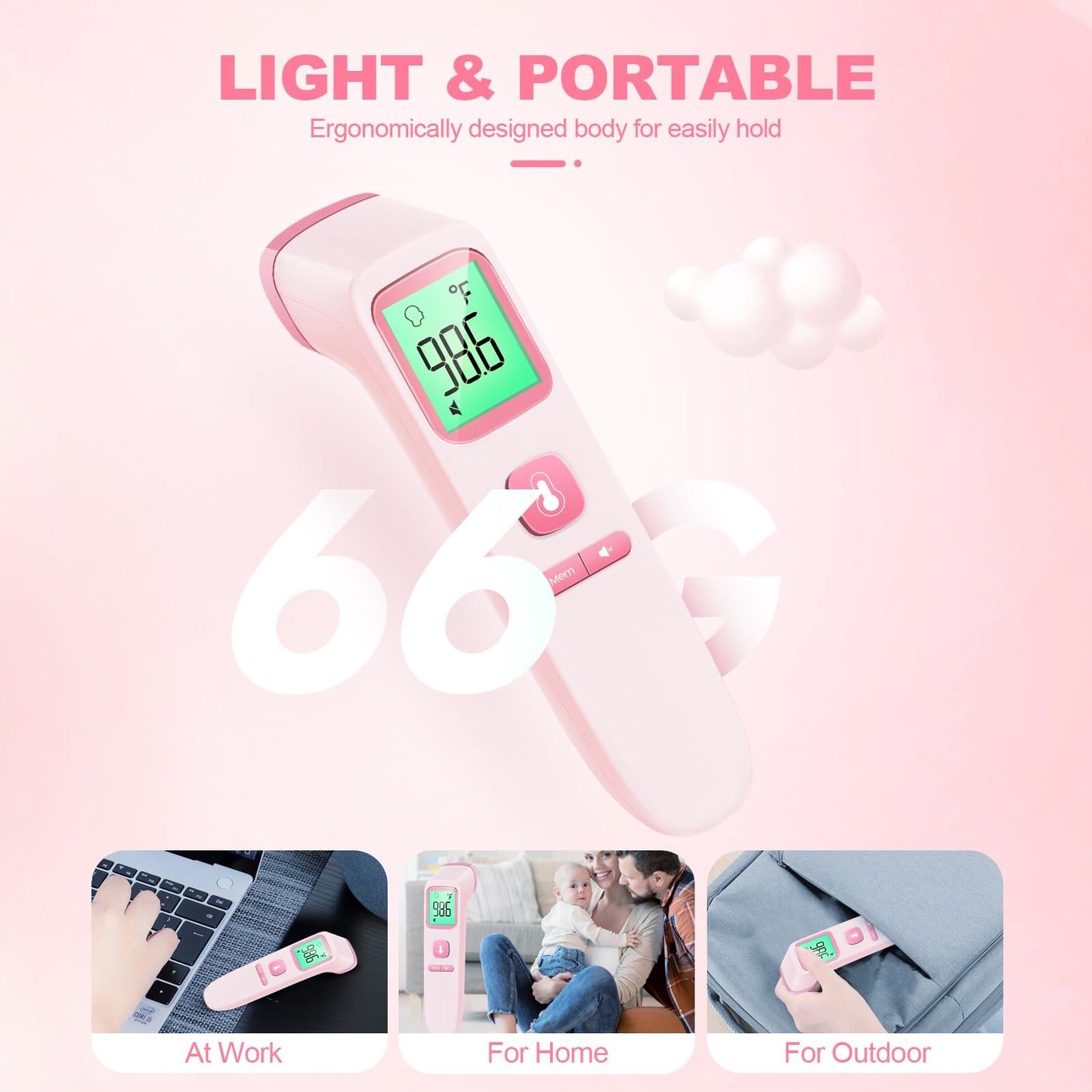 No-Touch Thermometer for Adults and Kids, Digital Accurate Baby Thermometer with Fever Alarm, 1 Second Fast Result, Easy to use, 2 in 1 Mode