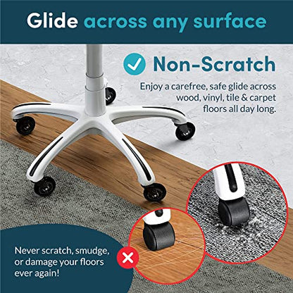 Lifelong Office Chair Wheels Replacement Rubber Chairs Casters for Hardwood Floors and Carpet, Set of 5, Heavy Duty Desk Casters for Chairs to Replace Office Chair Mats - Universal Fit