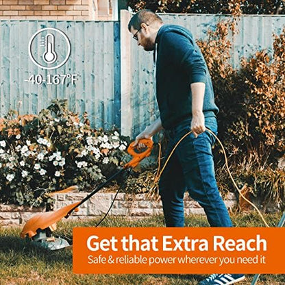 KTMC 25ft 16AWG Outdoor Extension Cord, Indoor/Outdoor 25-Foot SJTW 16/3 Gauge Extension Cable with Durable Weatherproof PVC Vinyl Jacket, 3-Prong Grounded Plug, ETL Certified 13A 1625W, Orange