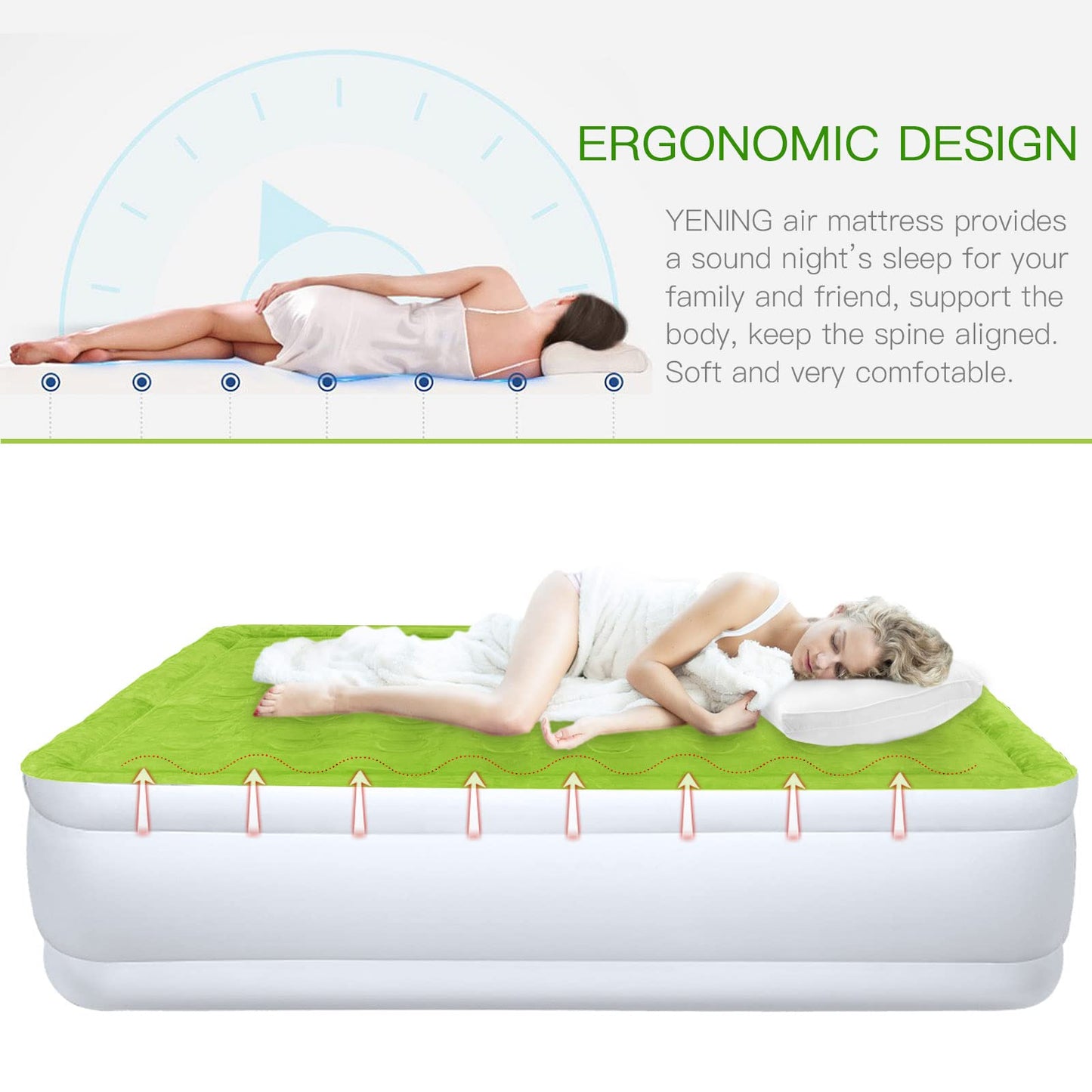 YENING Queen Size Air Mattress with Built in Pump Raised Inflatable Bed Heavy Duty Blow up Matressith Airbed 18 Inch Tall