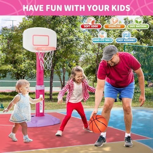 Toddler Basketball Hoop Indoor for Age 1-3, Adjustable Kids Basketball Hoop, Mini Basketball Hoops with 3 Balls for Outdoor Poolside, Birthday Christmas Sport Toys Gift for Baby Boy Girl 1 2 3 4, Pink