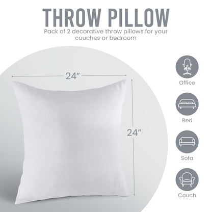 Utopia Bedding Throw Pillows Insert (Pack of 2, White) - 24 x 24 Inches Bed and Couch Pillows - Indoor Decorative Pillow