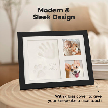 Baby Hand and Footprint Kit - Quick Dry Clay Baby Footprint Kit, Newborn Keepsake, Nursery Picture Frame for Boys, Girls, Personalized Gifts for Shower & Registry, New Mom Gift (Onyx Black)