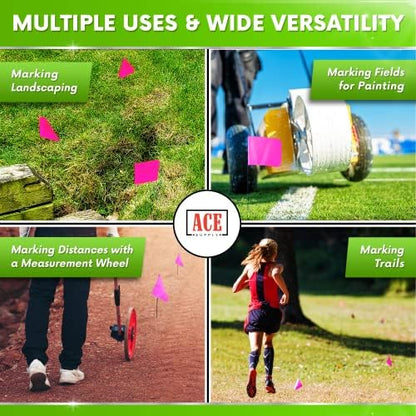 Fluorescent Pink Marking Flags, 100 Pack - 4x5-Inch Marker Flags - 15-Inch Wire - for Lawn, Irrigation, Dog Training, Landscape, Survey