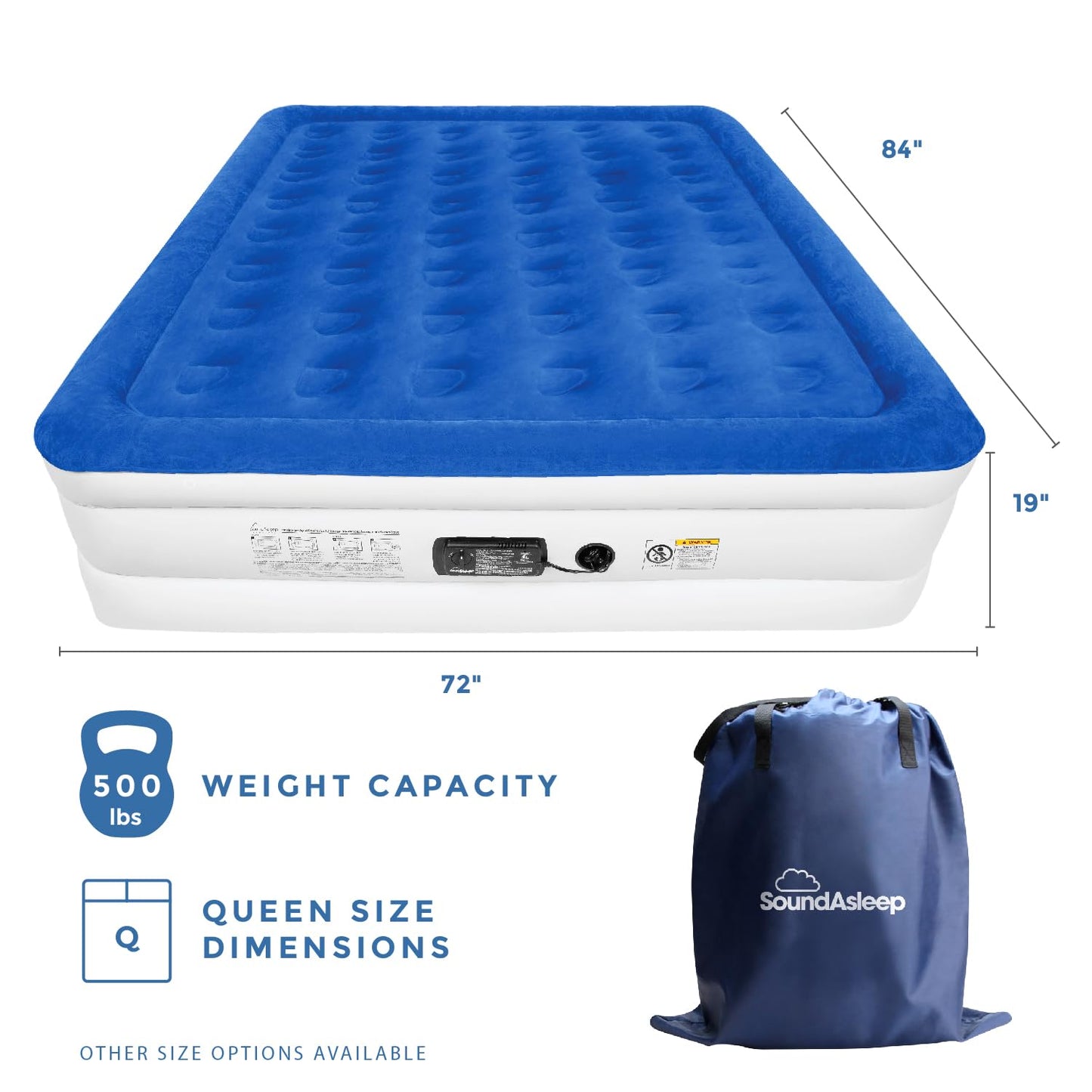 SoundAsleep Products Dream Series Luxury Air Mattress, ComfortCoil Technology, Built-in High Capacity Pump for Home, Camping- Double Height, Adjustable, Inflatable Blow Up, Portable (King Size)