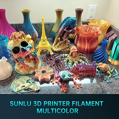 SUNLU 3D Printer Filament Bundle, PLA+ Silk Filament Multicolor 1.75mm, Individually Vacuum Packed, 250G Spool, 8 Rolls, 2kg in Total, Light Gold+Silver+Purple+Red+Orange+Yellow+Pink+Bronze
