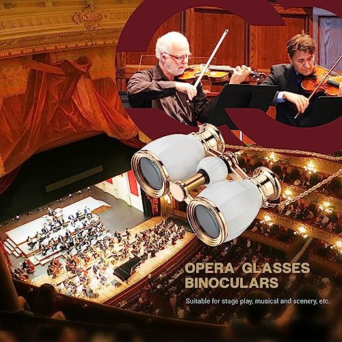 ESSLNB Opera Glasses Binoculars for Women Adults 4X30mm Theater Glasses Compact Binoculars for Theater and Concerts Antique with Case Removable Chain White