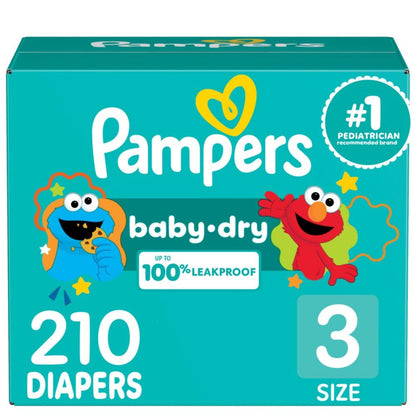 Pampers Diapers - Baby Dry - Size 3, 210 Count, Absorbent Disposable Infant Diaper (Packaging May Vary)