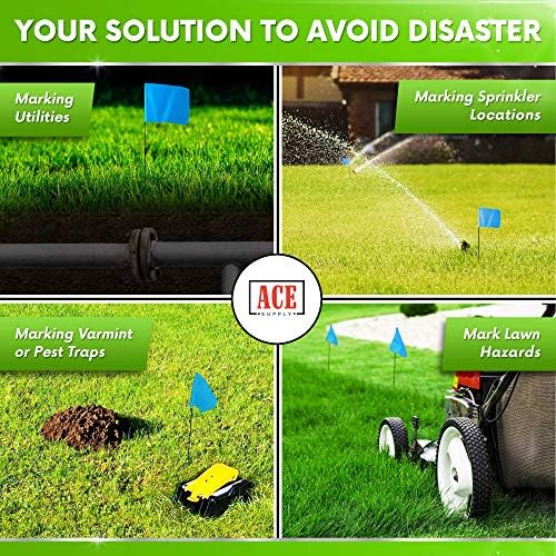 Blue Marking Flags 100 Pack - 4x5x15 Inch Blue Yard Flags - Markers For Lawn, Irrigation, Landscaping, Survey & Sprinkler Head Marking