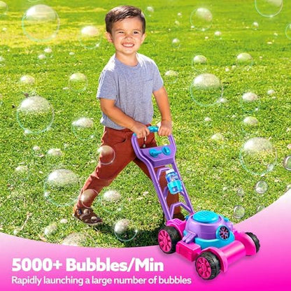SLOOSH Bubble Lawn Mower Toddler Toys - Kids Bubble Machine Summer Outdoor Push Toy Games, Backyard Garden Outside Play Toddlers Preschool Boys Girls Birthday Gifts (Pink)