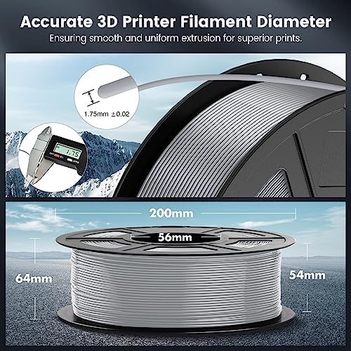 SUNLU PLA 3D Printer Filament PLA Filament 1.75mm, Neatly Wound 3D Printing Filament 1.75mm, Dimensional Accuracy +/- 0.02 mm, Fit Most FDM 3D Printers, 1kg Spool (2.2lbs),Silver