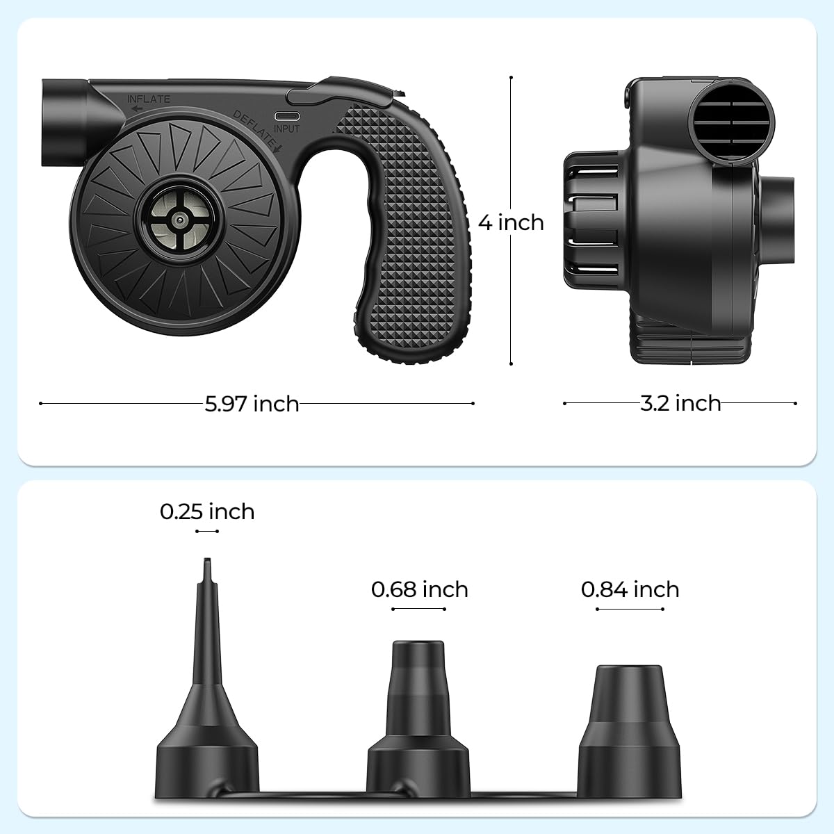 Dr.meter Portable Electric Air Mattress Pump, Rechargeable 4000mAh Battery Air Pump - Quick-Fill Air Inflator Deflator for Outdoor Camping Inflatable Bed Pool Boat Float Raft Swimming Rings Snow Tube