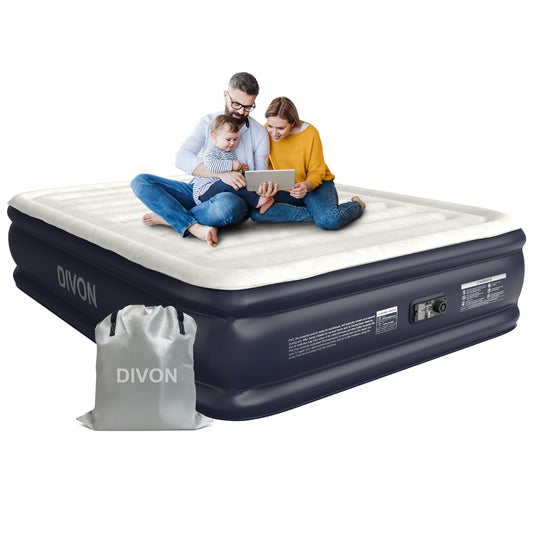 Air Mattress Queen With Built In Pump,18''Raised Blow Up Mattress 2 Mins Self-Inflation/Deflation,Upgraded Thicker Inflatable Mattress，Air Bed with Storage Bag for Guests,Home，Camping，660 lbs Max