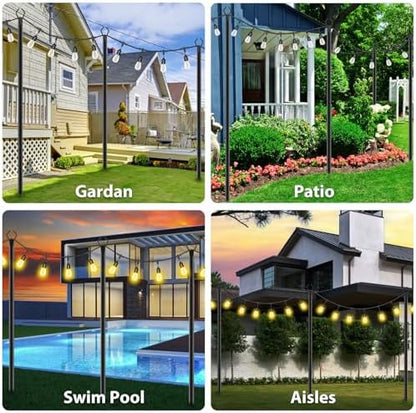 10Ft String Light Poles 4 Pack,Light Poles for Outside Lights,Outdoor with Fence Brackets Hanging Lights,Metal Stand Deck Patio Backyard