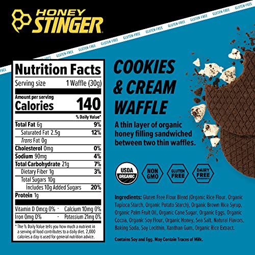 Honey Stinger Organic Gluten Free Cookies & Cream Waffle, Energy Stroopwafel for Exercise, Endurance and Performance, Sports Nutrition for Home & Gym, Pre & During Workout, 16 Waffles, 16.96 Ounce
