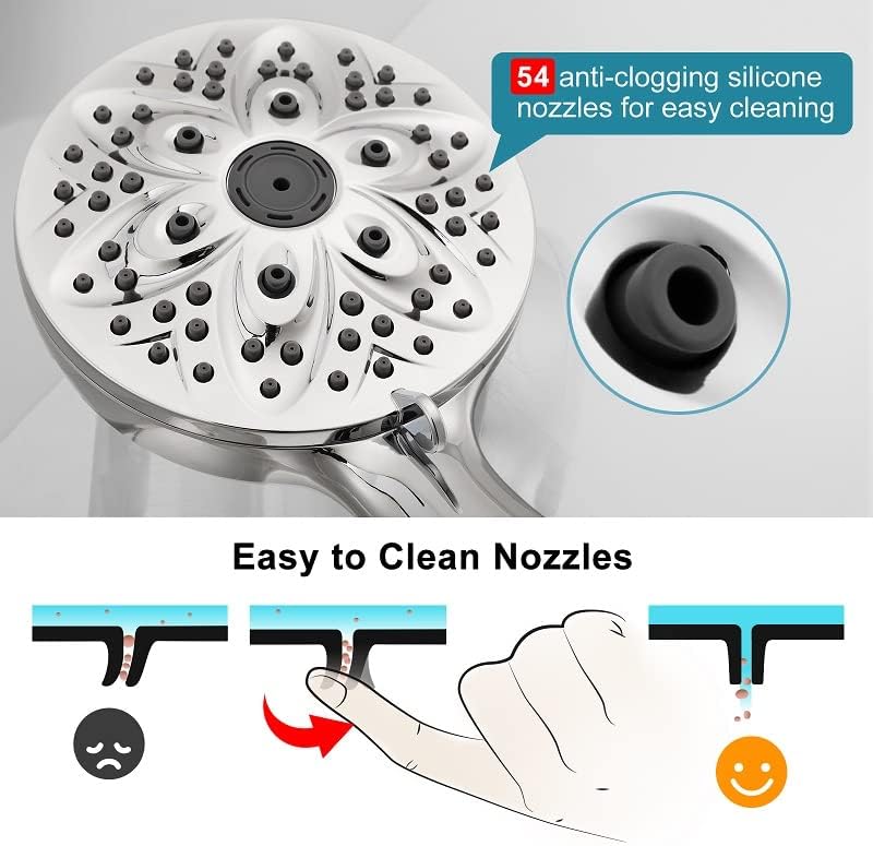 6-Setting Shower Head with Handheld, JDO High Pressure Hand held Shower Head, 4.7 Inch Chrome Detachable Showerhead Set with 59 Inch Stainless Steel Hose and Adjustable Showerhead Holder