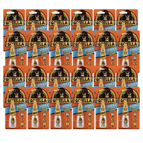 Gorilla Super Glue with Brush & Nozzle Applicator, Clear Glue, 12 Gram (Pack of 24) - All Purpose and Fast Setting for Projects and Repairs