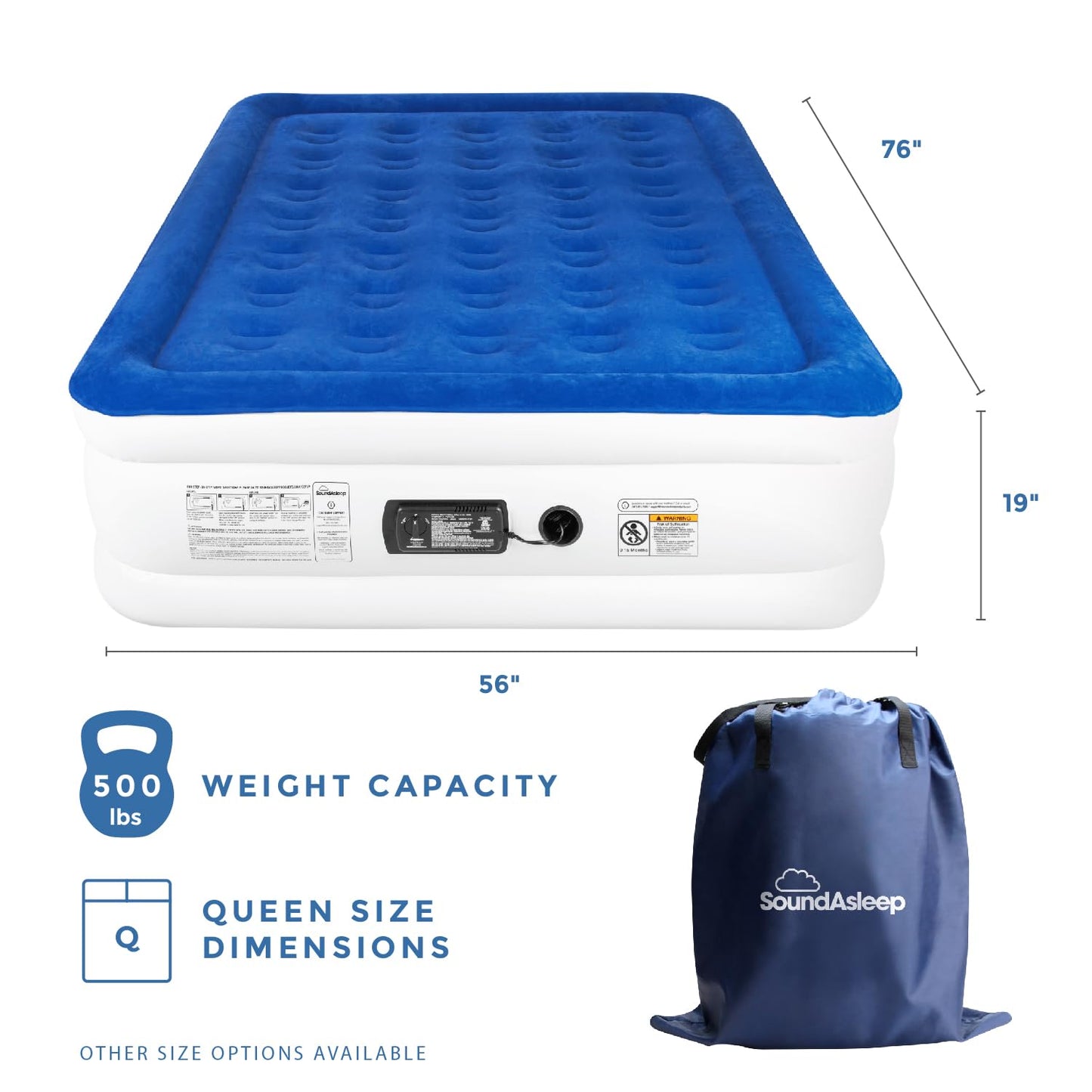 SoundAsleep Products Dream Series Luxury Air Mattress, ComfortCoil Technology, Built-in High Capacity Pump for Home, Camping- Double Height, Adjustable, Inflatable Blow Up, Portable (Full Size)