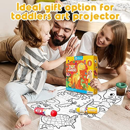 Jar Melo Washable Dot Markers for Toddlers 1-3, 8 Colors Dot Paints with 108 PDF & 10 Physical Activity Papers, Non-Toxic Bingo Daubers for Toddlers 2-4, Kids Arts and Crafts Supplies