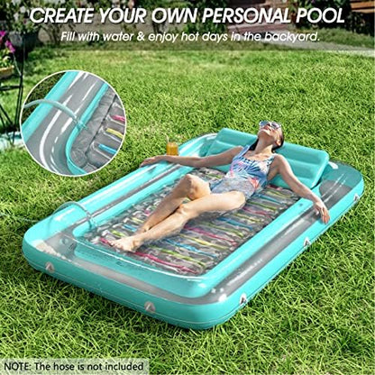 Inflatable Tanning Pool Lounger Float - Jasonwell 4 in 1 Sun Tan Tub Sunbathing Pool Lounge Raft Floatie Toys Water Filled Tanning Bed Mat Pad for Adult Blow Up Kiddie Pool Kids Ball Pit Pool (L)