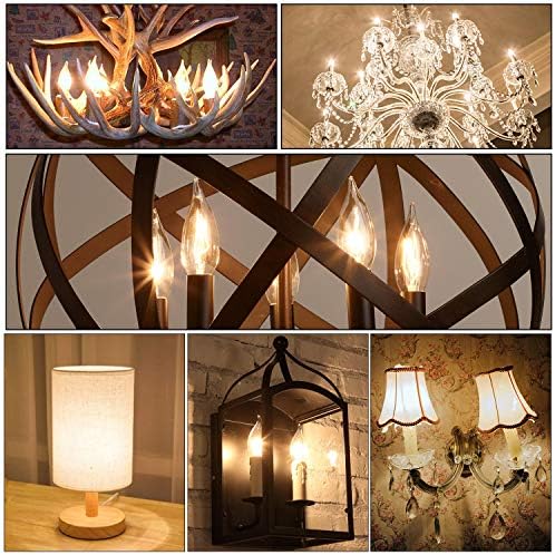 Hizashi 90+ CRI LED Candelabra Bulb 40W Equivalent E12 LED Bulb Dimmable 2700K Soft Warm White, Chandelier Light Bulbs, 4W 450LM Flame Tip CA10 Candle Light Bulbs, UL Listed - 12 Pack