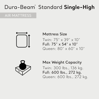 Intex 64102E Dura-Beam Standard Single-High Air Mattress: Fiber-Tech – Full Size – 10in Bed Height – 600lb Weight Capacity – Pump Sold Separately