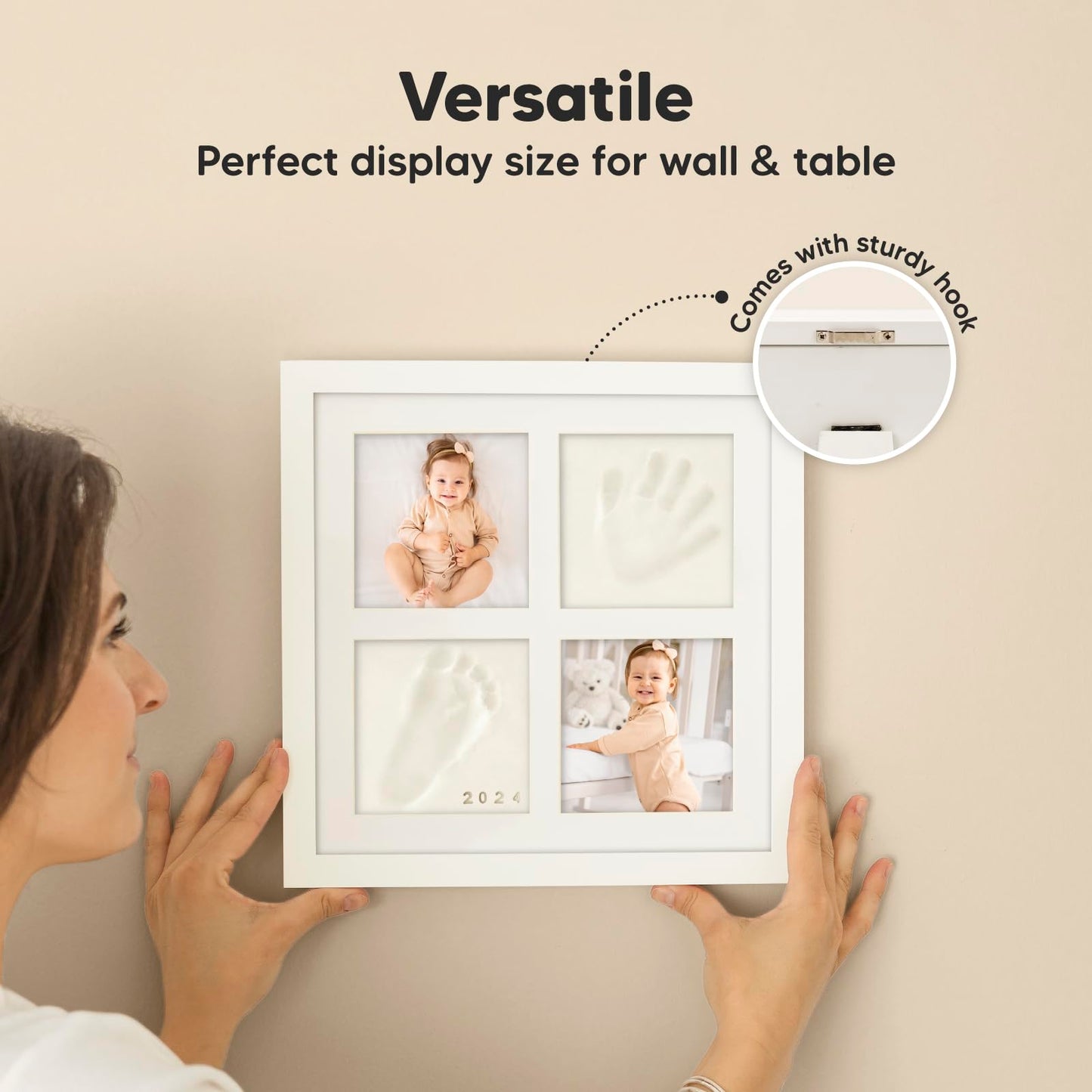 Baby Hand and Footprint Kit - Baby Footprint Kit, Clay Handprint Keepsake Frame, Nursery Picture Frame For Newborns, Personalized New Mom Gifts for Showers & Registry (Alpine White)