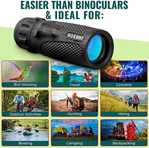 Roxant Viper Monocular Telescope – 10x25 Monoculars for Adults High Powered | Military Grade BAK4 Prism Pocket Scope | Weatherproof with Case, Wrist Strap & Smartphone Adapter