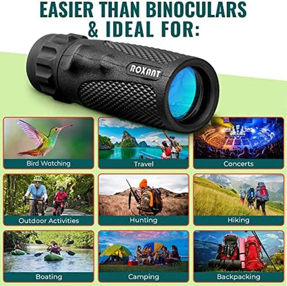 Roxant Viper Monocular Telescope – 10x25 Monoculars for Adults High Powered | Military Grade BAK4 Prism Pocket Scope | Weatherproof with Case, Wrist Strap & Smartphone Adapter