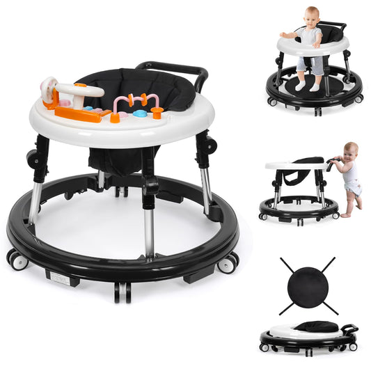 HolyBase Music and Lights Baby Walker Foldable with 9 Adjustable Heights, Baby Walker with Wheels Portable, Infant Toddler Walker for Baby Boy Girls 6-18 Months