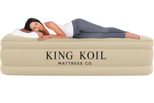 King Koil Luxury Twin Air Mattress with Built-in High Speed Pump for Camping, Home & Guests - 16" Twin Size Double High Airbed Luxury Inflatable Blow Up Mattress Waterproof