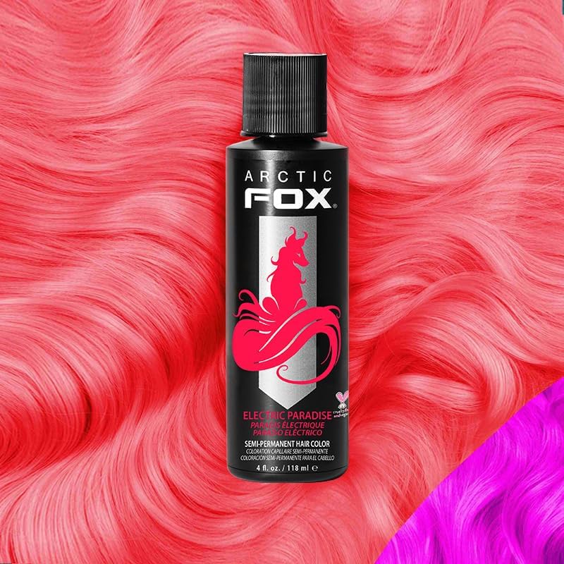 Arctic Fox Semi-Permanent Hair Dye, Vegan & Cruelty-Free, UV Reactive Neon Pink, Electric Paradise, Long Lasting, Conditioning, Ammonia-Free, 4 Fl Oz (Pack of 2)