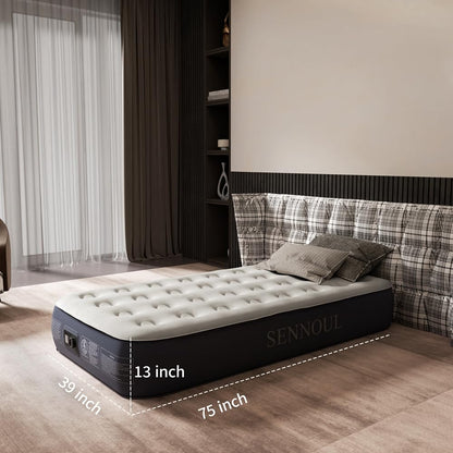 SENNOUL Air Mattress Twin with Built in Pump - 2 Mins Quick Self Inflatable,13"/550lbs Max Blow Up Bed, All Night Stability No Lost Air，No Peculiar Smell for Camping,Home,Guests & Portable Travel
