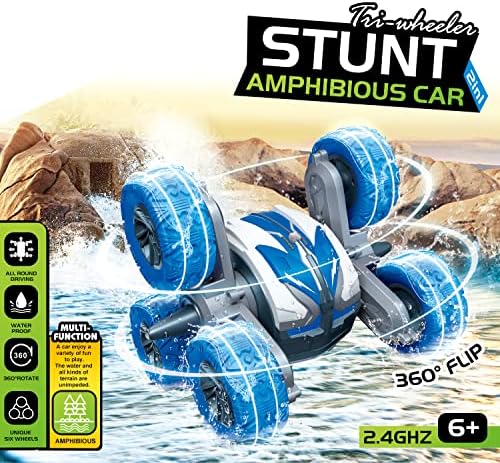 Threeking Waterproof RC Stunt Car Remote Control Cars Double-Sided Driving 360 Degree Flips Rotating Indoor Outdoor Toys Gifts Presents for 6 7 8 9 10 11 12 Year Old Kids Boys Girls