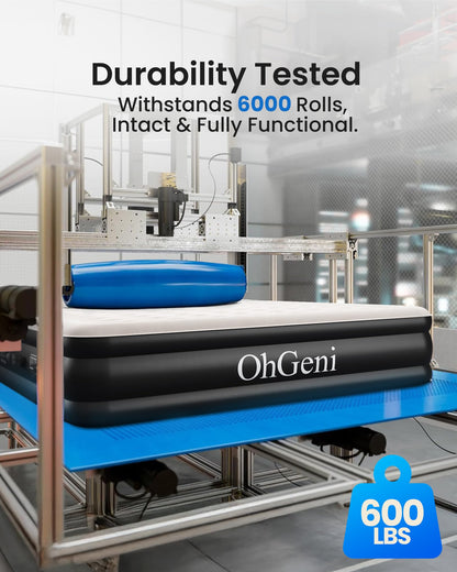 OhGeni Air Mattress Full with Built-in Pump,18'' Comfortable Blow Up Colchones Inflables Mattress for Home,Guests,Foldable,Portable Bed for Adults,Durable Airbed Supports Up to 600 lbs,Black