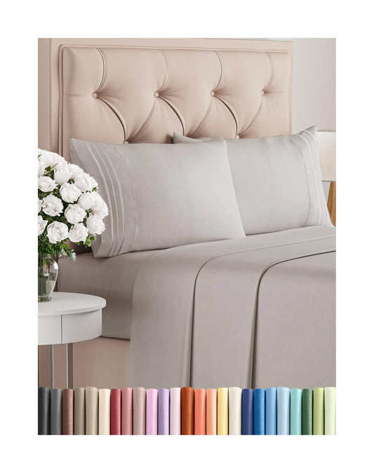 Queen Size 4 Piece Sheet Set - Comfy Breathable & Cooling Bed Sheets Set - Hotel Luxury Bedding for Women, Men, Kids, Teens, Boys & Girls - Deep Pockets, Soft and Wrinkle Free - Oeko-Tex - Light Grey