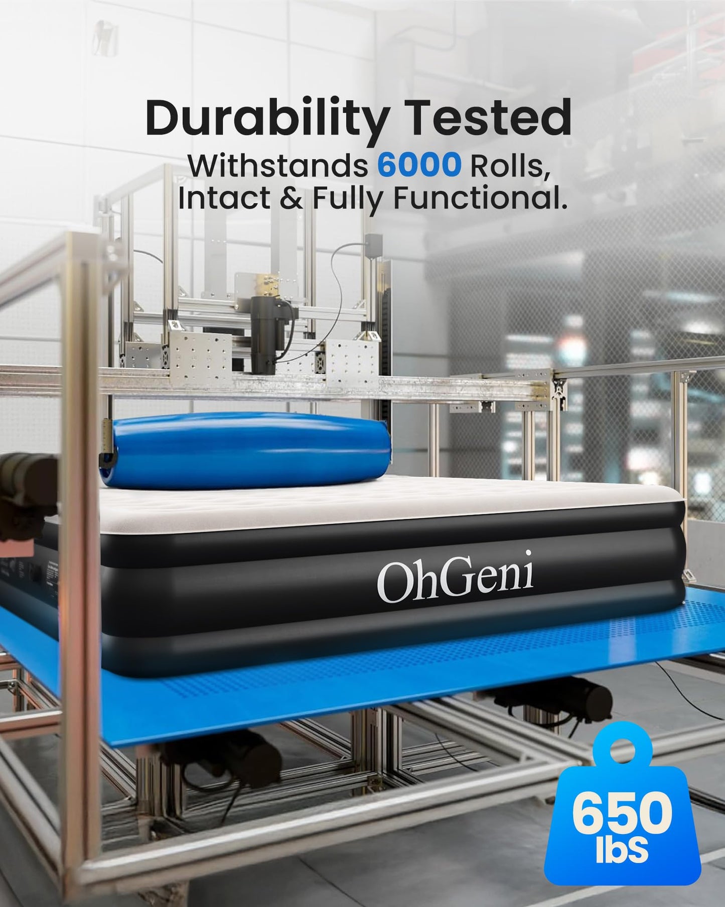 OhGeni Queen Air Mattress with Built in Pump, Inflatable Blow Up Mattress 18 Raised Comfort,Upgraded Surface Portable Mattress, Air Bed for Camping, Home and Guest, Colchone Inflable, 650 lbs Max