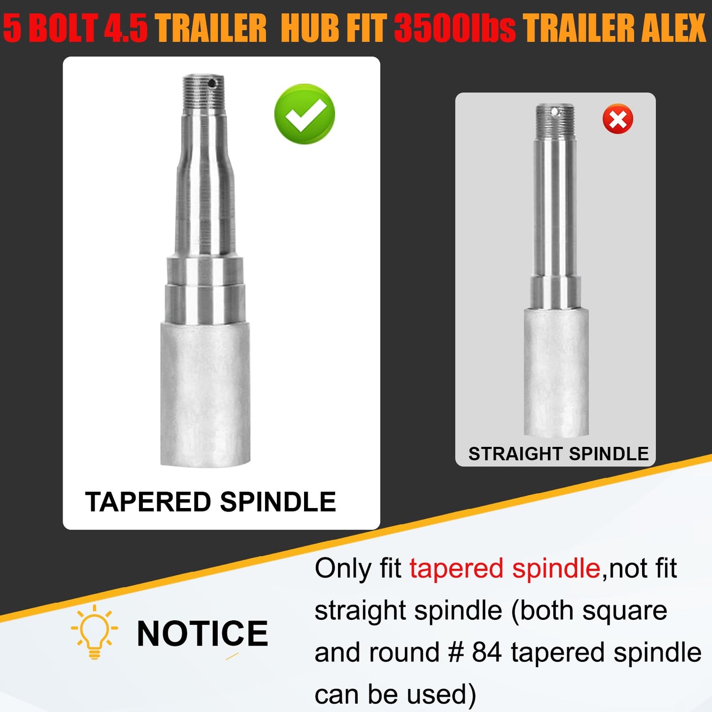 2 Sets 3500lb Trailer Axle Trailer Hub Kit 5 Bolt 4.5",5×4.5 Trailer Hub fit 1-1/16" to 1-3/8" Tapered Trailer Spindle,Trailer Hub Assembly,Boat Trailer Hubs 5 Lug (Not Fit for Straight Spindle)