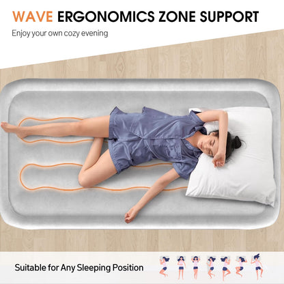 DIVON Twin Air Mattress with Built in Pump Raised,18” Inflatable Mattress with Wave Design,Blow Up Mattress in 2 Mins,Single Twin Size Air Mattress for Guest, Thicker AirBed,Colchon Inflable-330Lbs