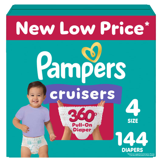 Pampers Diapers - Cruisers 360 - Size 4, 144 Count, Babyproof up to 100% Leakproof Pull-On Diaper