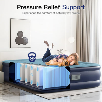 Lavisx Queen Air Mattress 18” with Built in Pump, 2 Mins High Speed Inflation Luxury Auto Stop Pump Blow Up Mattress Comfort Air Bed, Colchones Inflables