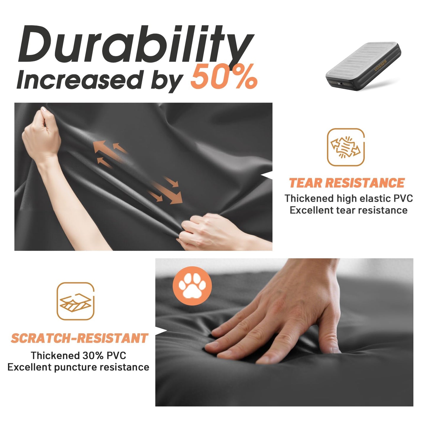 VOSSER Twin Air Mattress with Built in Pump,Inflatable Mattress 2 Mins Self-Inflation/Deflation,Thicker Blow up Mattress Leak-Proof,Flocked Top Air Bed with Storage Bag for Home, Camping & Guests