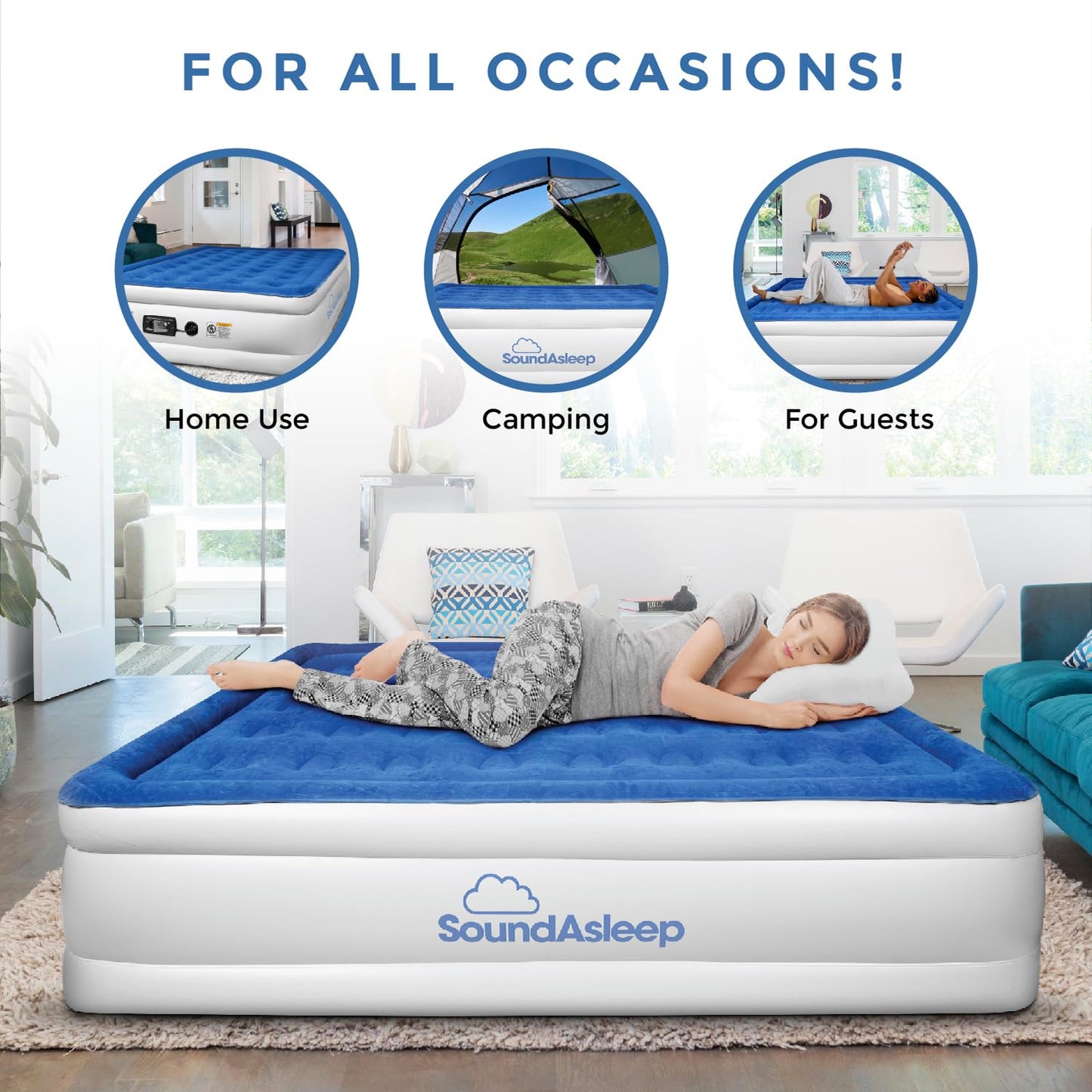 SoundAsleep Products Dream Series Luxury Air Mattress, ComfortCoil Technology, Built-in High Capacity Pump for Home, Camping- Double Height, Adjustable, Inflatable Blow Up, Portable (King Size)